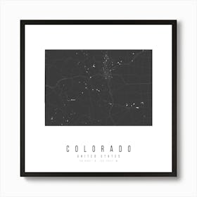 Colorado Mono Black And White Modern Minimal Street Map Square Art Print