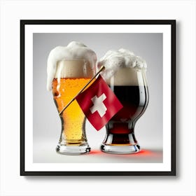 Swiss Beer And Flag Art Print