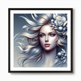 Girl With Flowers On Her Head Art Print