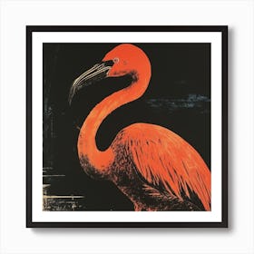 Retro Bird Lithograph Flamingo 3 Art Print