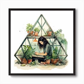 Girl In A Geo Greenhouse Art Print