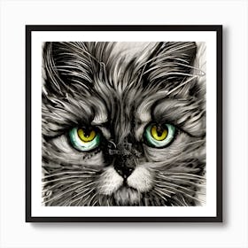 Grey Cat With Green Eyes Art Print