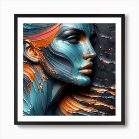 Embossed Woman's Face In Abstract Style Art Print