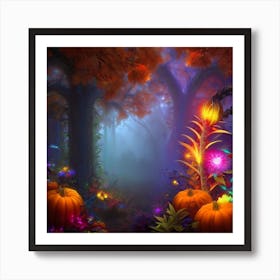 Halloween Pumpkins In The Forest 1 Art Print