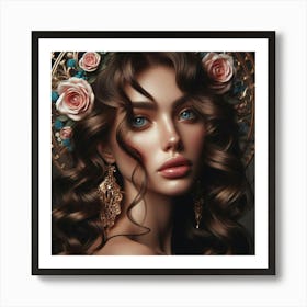 Beautiful Woman With Flowers Art Print