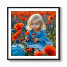 Little Girl In A Field Of Poppies 1 Art Print