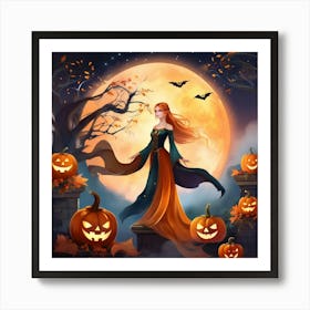 Halloween Girl With Pumpkins 3 Poster