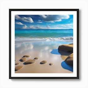 Seascape, Clouds Reflected in the Wet Sand Art Print