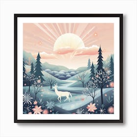 Winter Landscape With Deer 10 Art Print