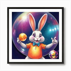 Bunny With Disco Ball Art Print