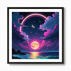 In The Dark Of Night Moonlit sea Poster