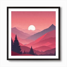 Misty mountains background in red tone 36 Art Print