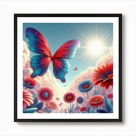 Butterfly And Flowers 22 Art Print