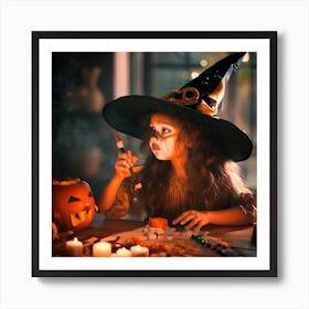Little Girl In A Witch Hat Art Print