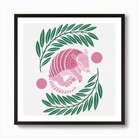 Armadillo   Pink And Green Square Art Print