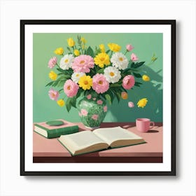 Book And Flowers 2 Art Print