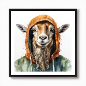 Watercolour Cartoon Saiga In A Hoodie 1 Art Print