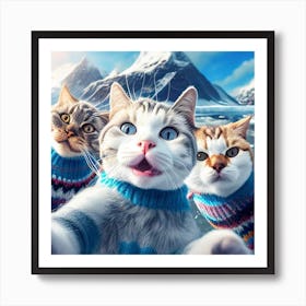 Three Cats Taking A Selfie Art Print