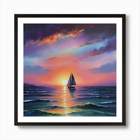 Sailboat At Sunset Paintings Art Print Art Print