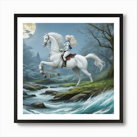 White Horse In The Moonlight Art Print