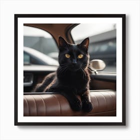 Black Cat In Car Art Print