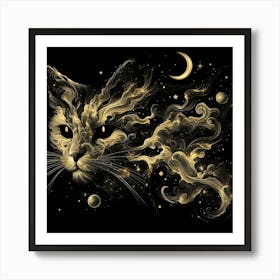 Cat With Moon And Stars Poster