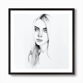 Billie Eilish Minimal Pencil Portrait Black and White Art Print