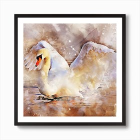 Swan Watercolor Painting Art Print