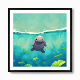 Baby Manatee Taking A Swim Tiny World Environmental Art print 3 Art Print