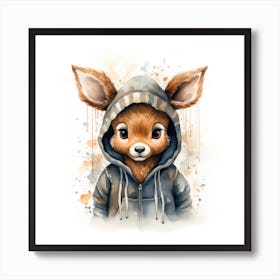 Watercolour Cartoon Reindeer In A Hoodie Art Print