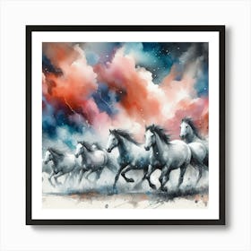 horses in the storm 2 Art Print