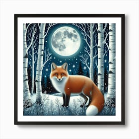Fox by the Moon Art Print