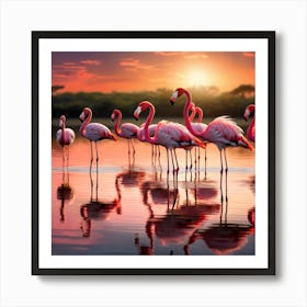 Flamingos At Sunset art print 8 Art Print