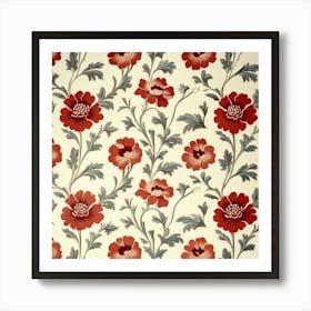 Wallpaper With Red Flowers Art Art Print