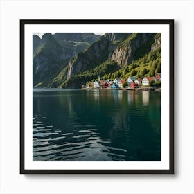 A Serene Fjord With Steep Cliffs, Calm Blue Water, And A Small Fishing Village On The Shore 2 Art Print