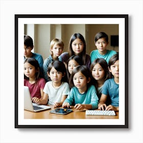 Group Of Children Using Laptops Art Print