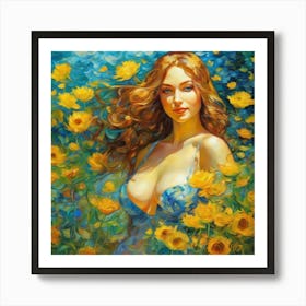 Sunflower Girlguj Art Print