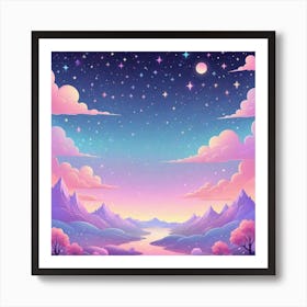 Sky With Twinkling Stars In Pastel Colors Square Composition 317 Art Print