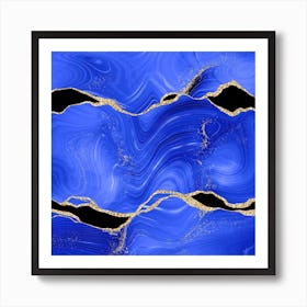 Royal Blue & Gold Agate Texture 01 Art Print