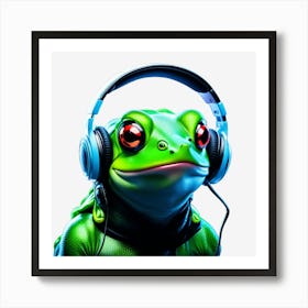 Frog With Headphones Art Print
