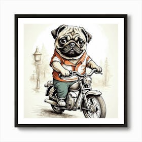 Pug On A Motorcycle Canvas Print Art Print