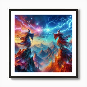 Two Wizards Fighting paintings art print Poster