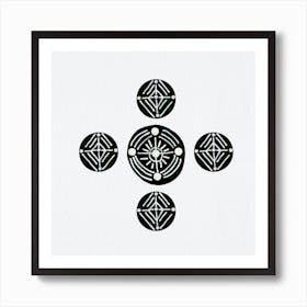 Tribal Circles 2 Geometric Black White Art Print