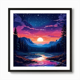 Yellowstone National Park At Nigth Art Print