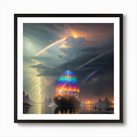 Rainbow Lightning Above The Barge, By Charles Dyson In Year 2024 Art Print