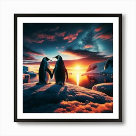 Penguins In Love Art Print