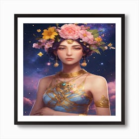 Chinese Girl With Flowers Art Print