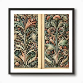 William Morris Inspired Patterns Embellishing The Pages Of An Antique Book, Style Vintage Printmaking Art Print