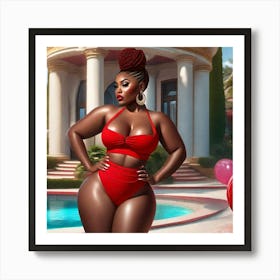 Black Woman In Red Bikini 1 Art Print