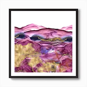 Purple and Gold Abstract Ink Art Print